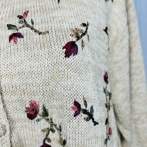 Carolina Colours Sweater Womens Sz XL Embroidered Floral Cardigan Vintage - Picture 5 of 11